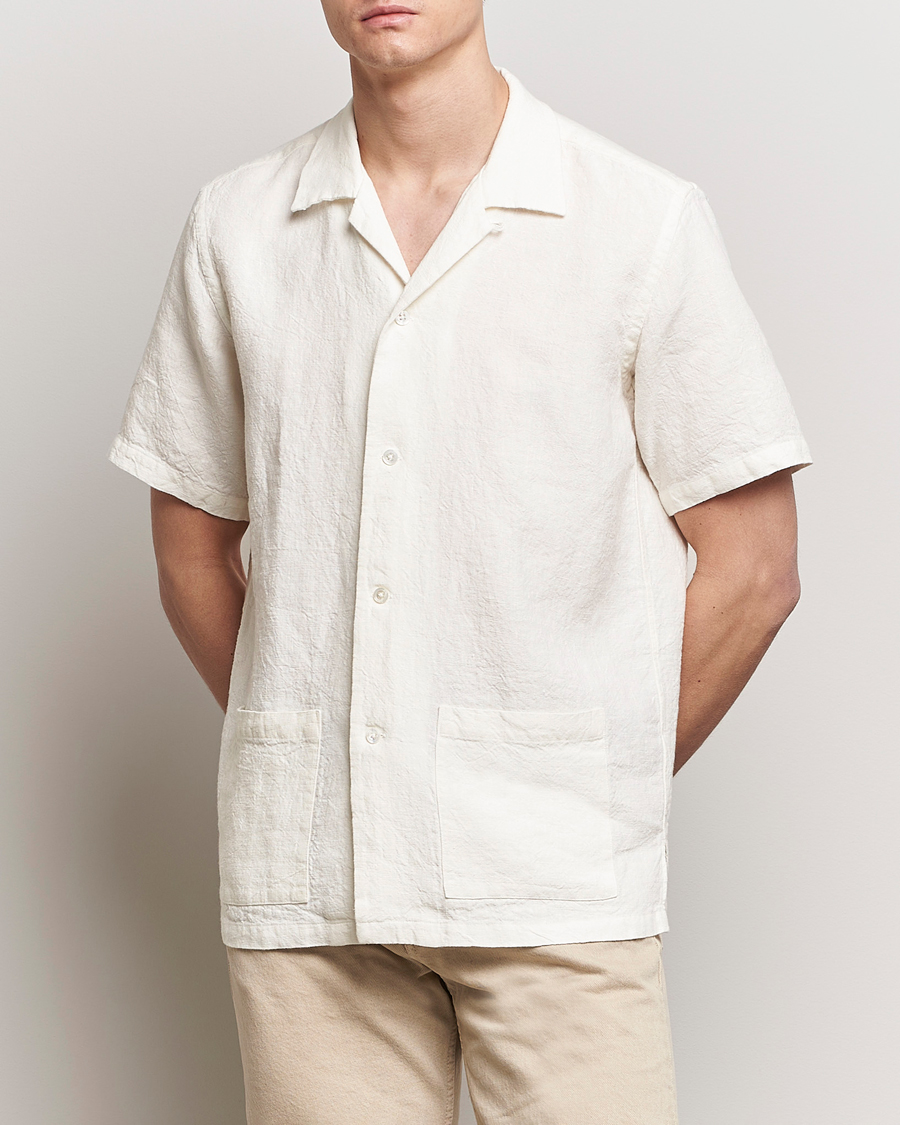 Mies | Lyhythihaiset kauluspaidat | Kamakura Shirts | Vintage Ivy Heavy Linen Beach Shirt White