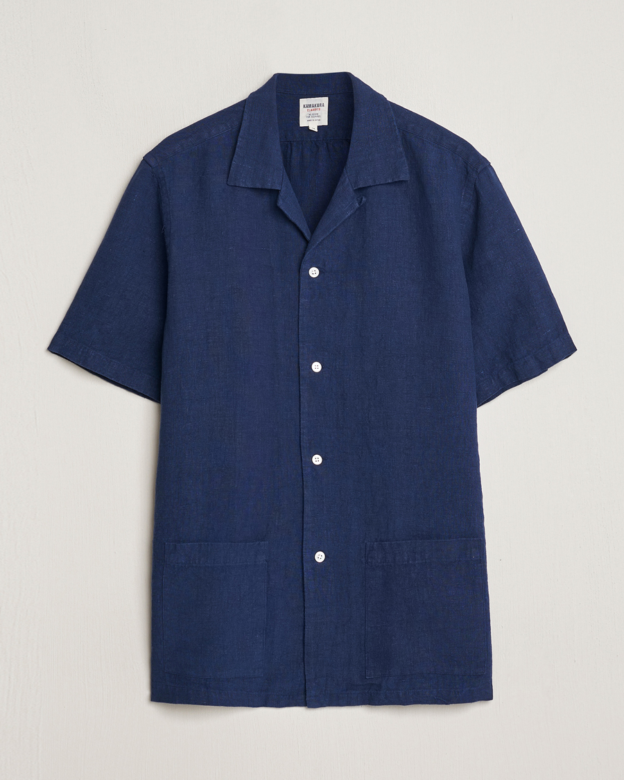 Miehet |  | Kamakura Shirts | Vintage Ivy Heavy Linen Beach Shirt Navy