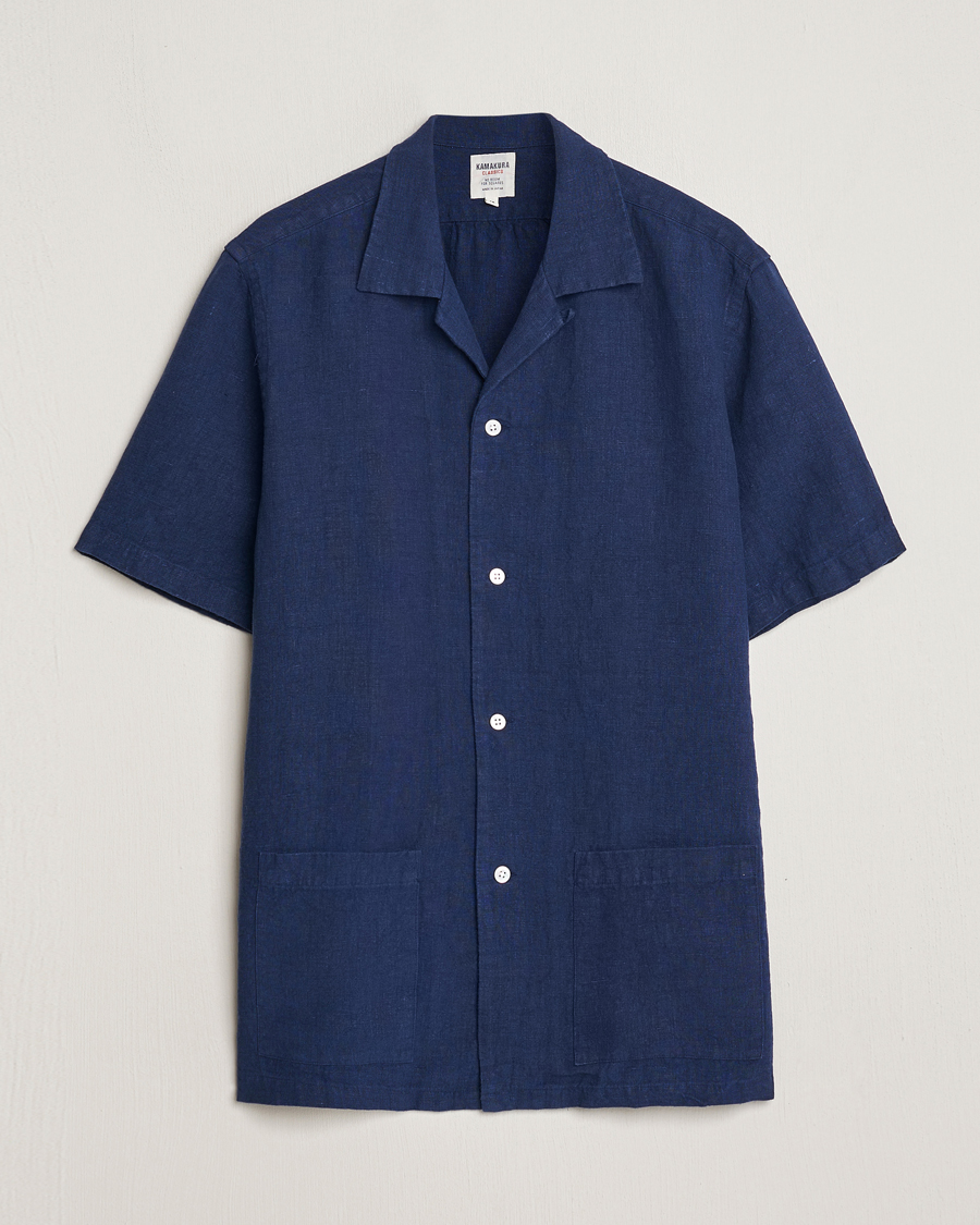 Mies | Kauluspaidat | Kamakura Shirts | Heavy Linen Beach Shirt Navy