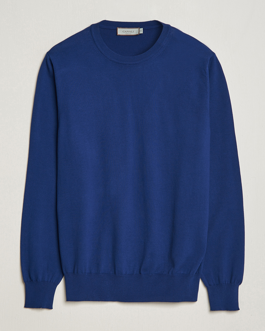 Mies | Puserot | Canali | Cotton Crew Neck Pullover Royal Blue
