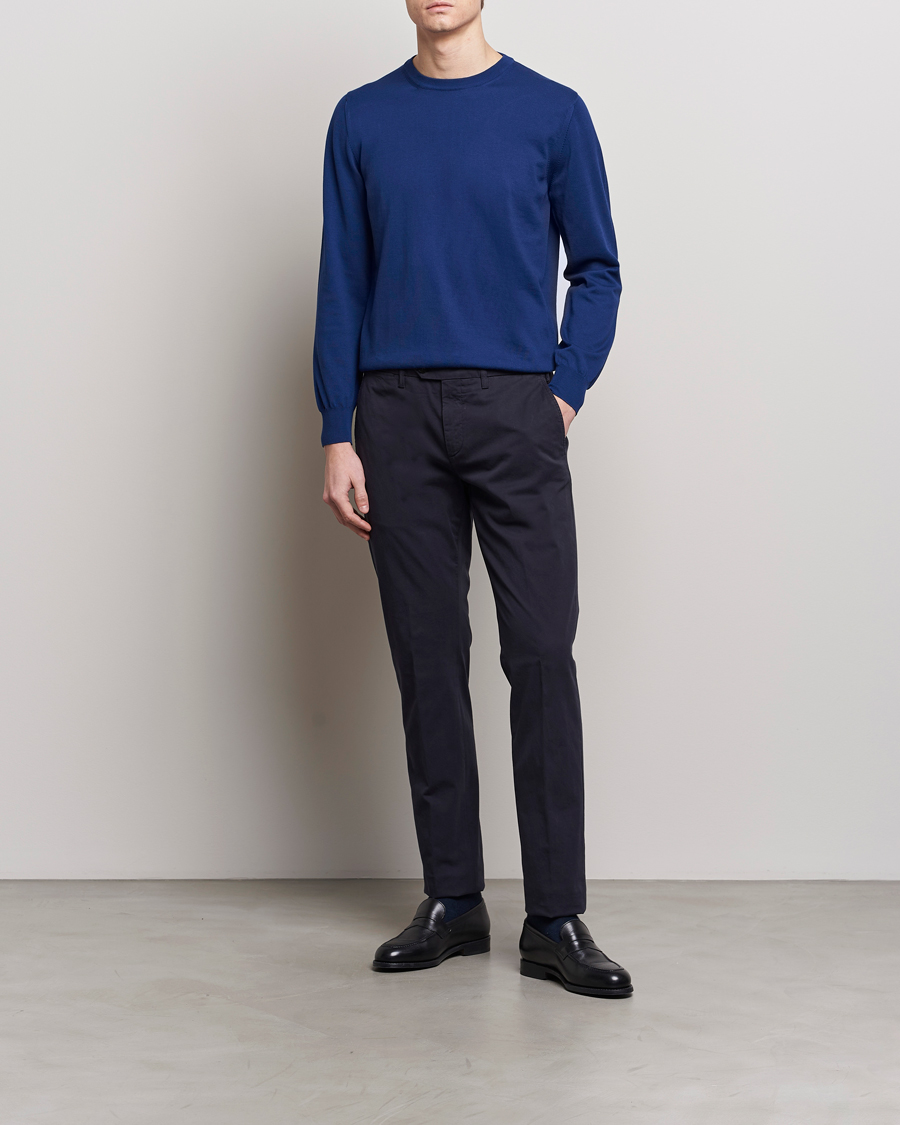 Mies | Puserot | Canali | Cotton Crew Neck Pullover Royal Blue