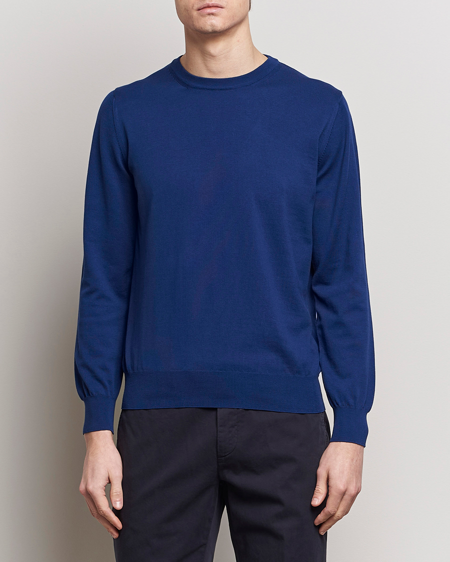 Mies | Puserot | Canali | Cotton Crew Neck Pullover Royal Blue