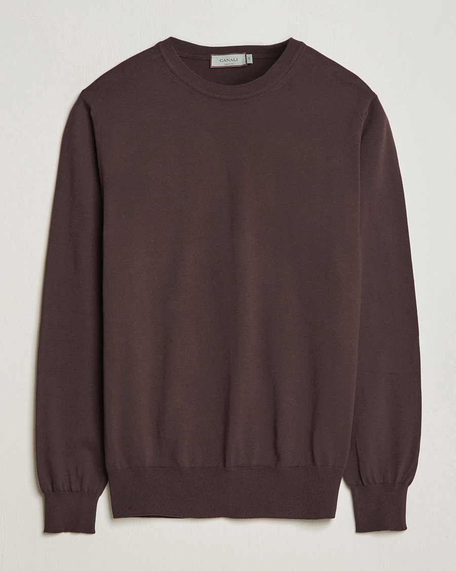 Mies | Puserot | Canali | Cotton Crew Neck Pullover Dark Brown