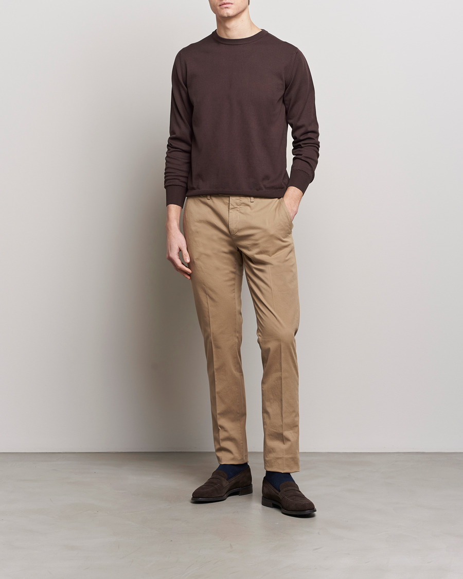 Mies | Puserot | Canali | Cotton Crew Neck Pullover Dark Brown