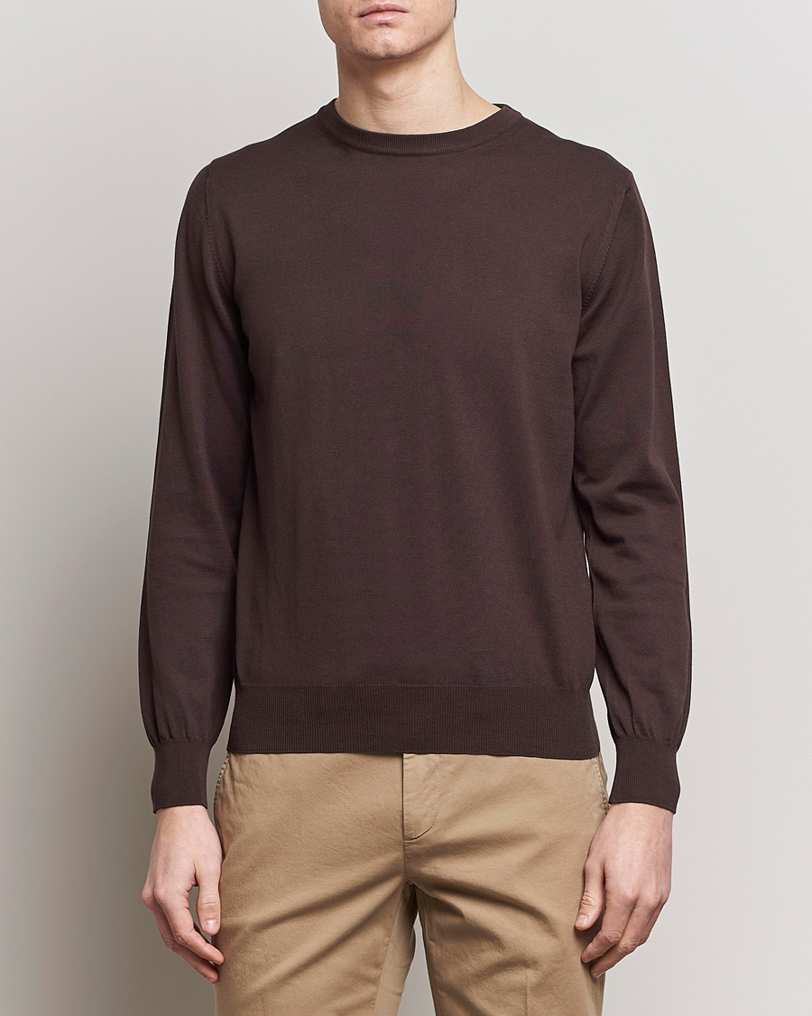 Mies | Puserot | Canali | Cotton Crew Neck Pullover Dark Brown