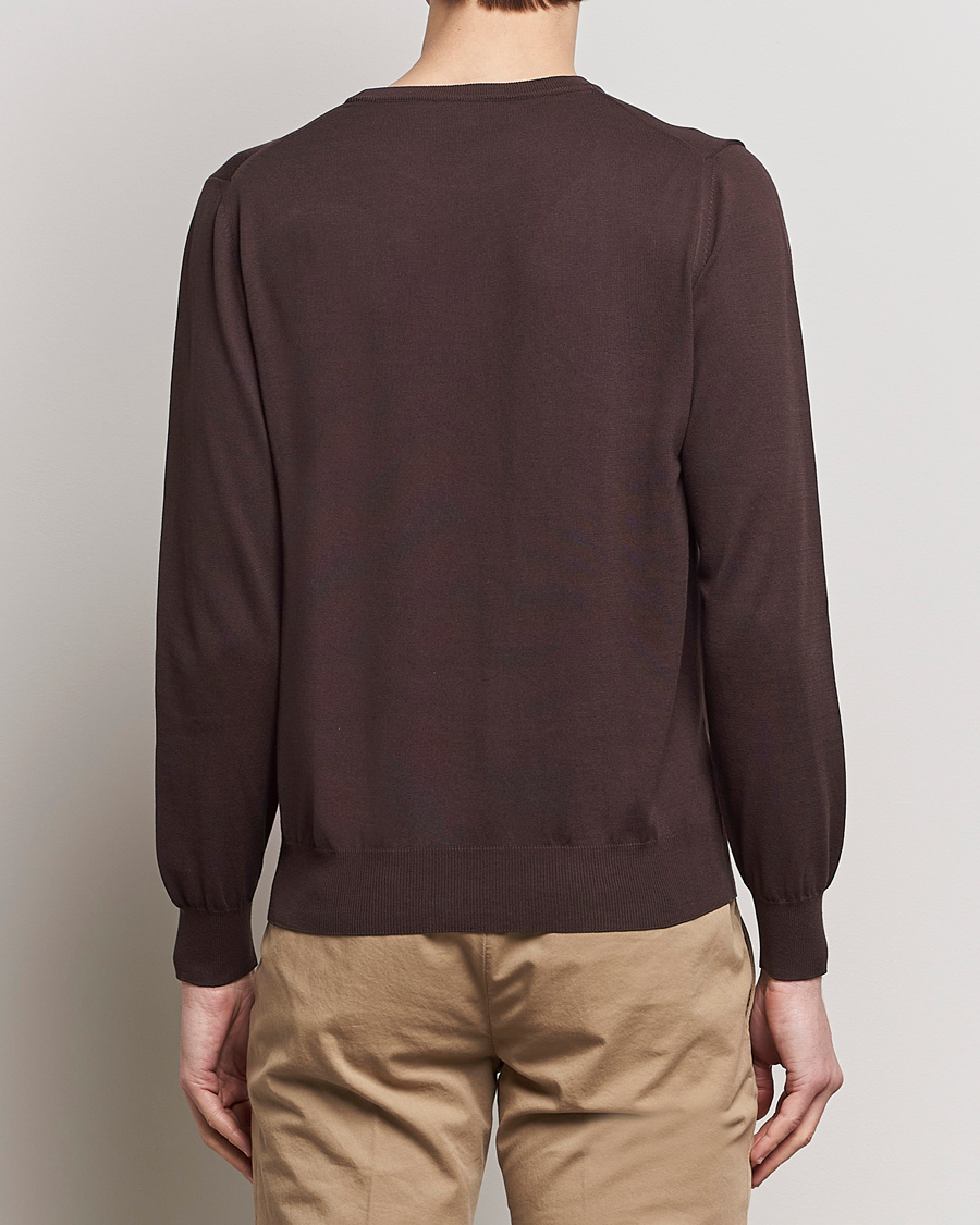Mies | Puserot | Canali | Cotton Crew Neck Pullover Dark Brown