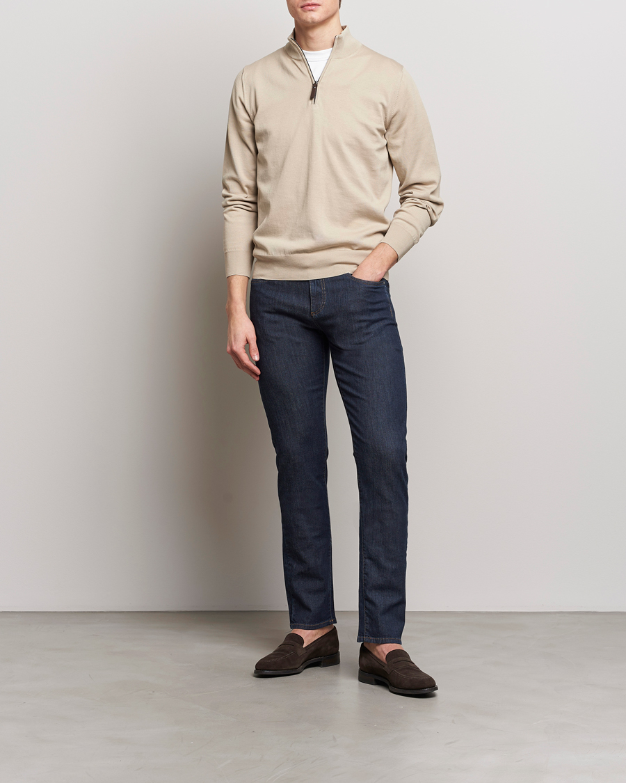 Mies | Puserot | Canali | Cotton Half Zip Sweater Beige