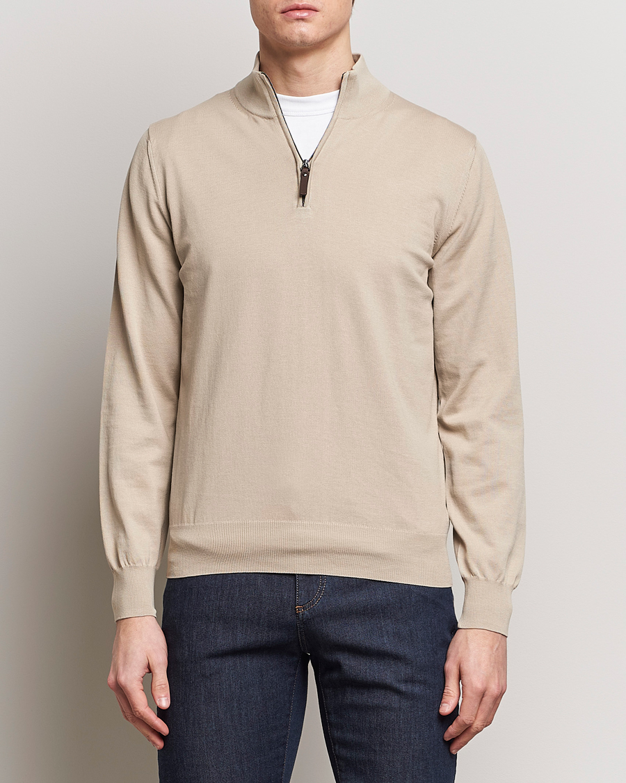 Mies | Puserot | Canali | Cotton Half Zip Sweater Beige
