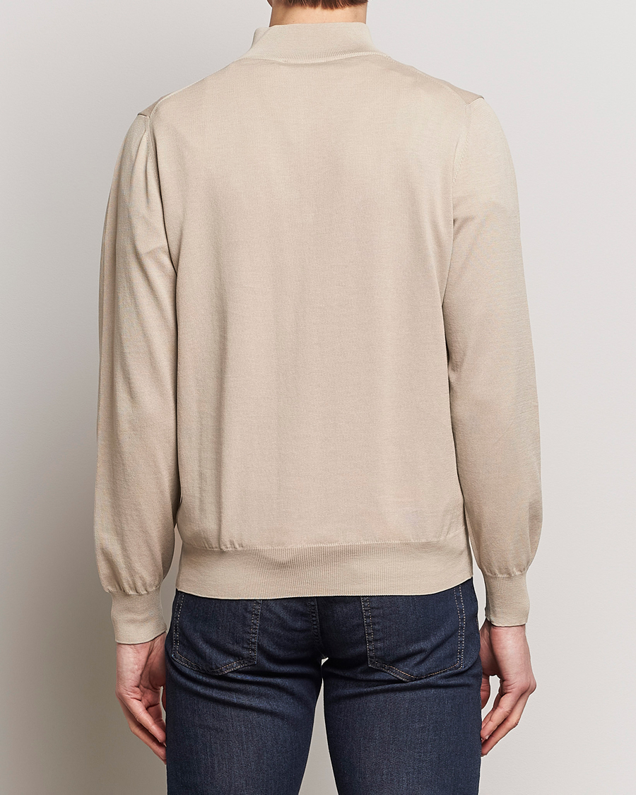 Mies | Puserot | Canali | Cotton Half Zip Sweater Beige