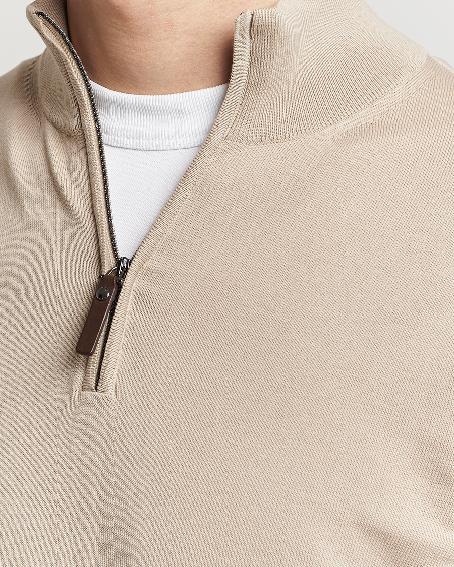 Mies | Puserot | Canali | Cotton Half Zip Sweater Beige
