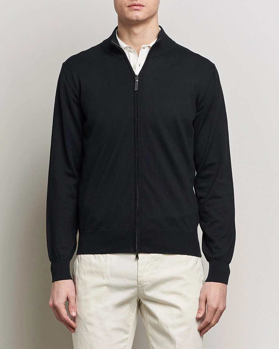 Mies |  | Canali | Cotton Full Zip Sweater Black