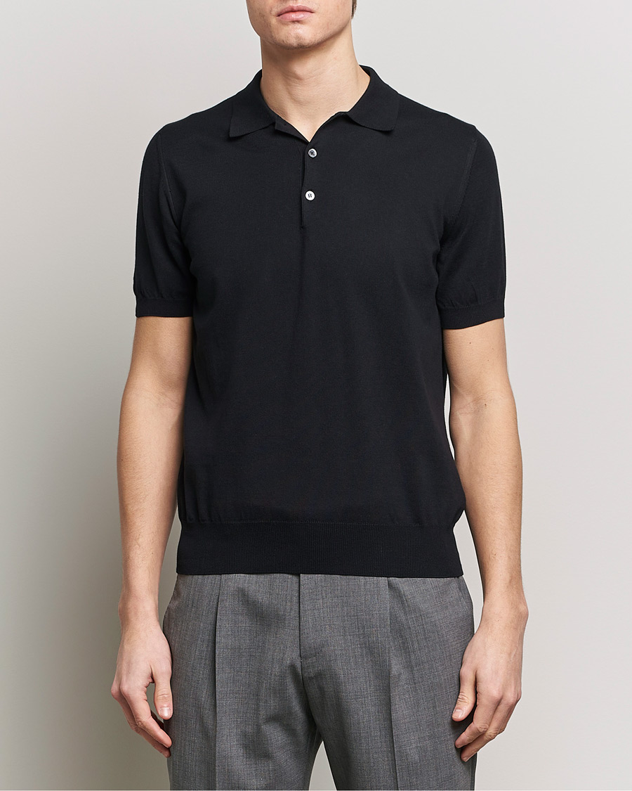 Mies |  | Canali | Cotton Short Sleeve Polo Black