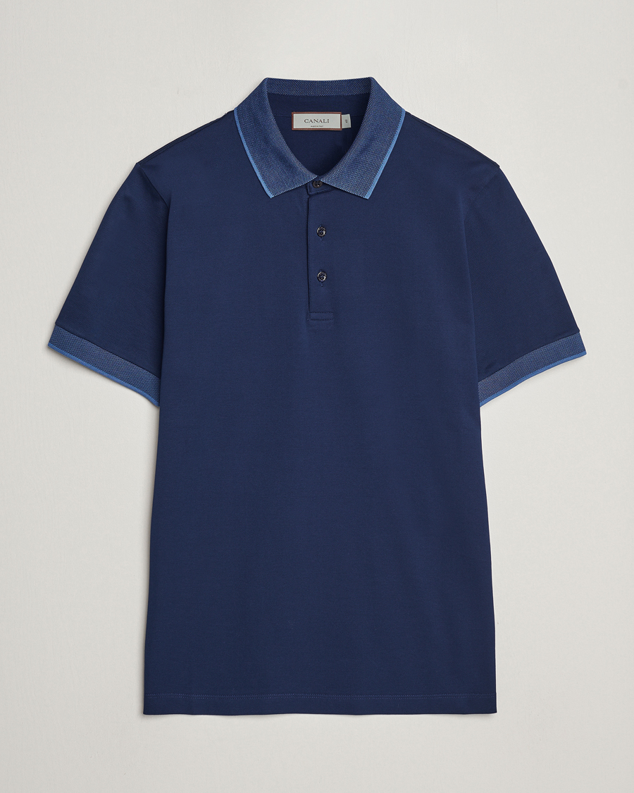 Mies | Pikeet | Canali | Contrast Collar Short Sleeve Polo Dark Blue