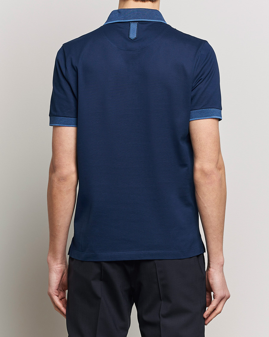 Mies | Pikeet | Canali | Contrast Collar Short Sleeve Polo Dark Blue