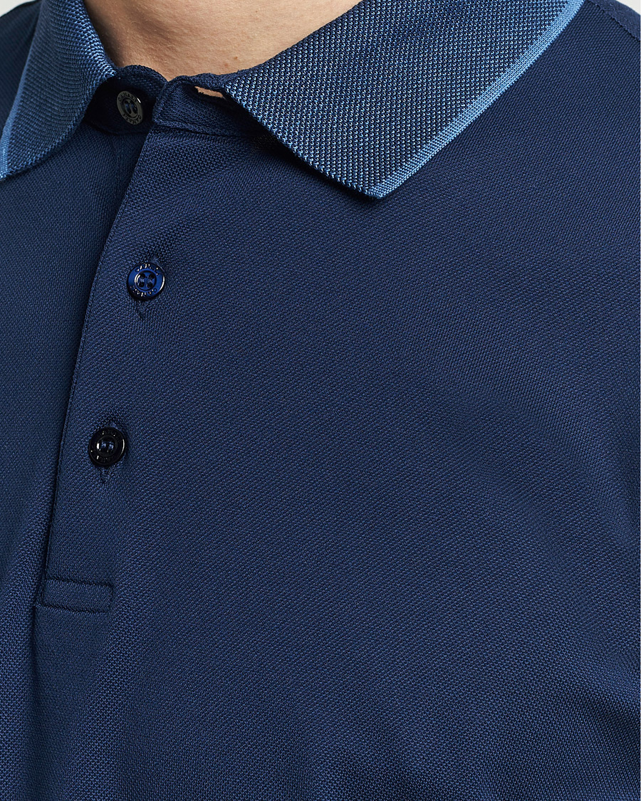 Mies | Pikeet | Canali | Contrast Collar Short Sleeve Polo Dark Blue