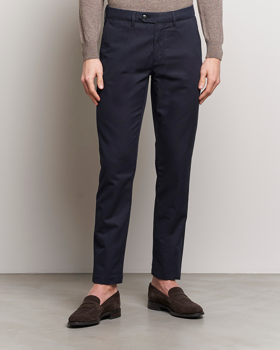 Mies | Business & Beyond | Canali | Cotton/Linen Trousers Navy