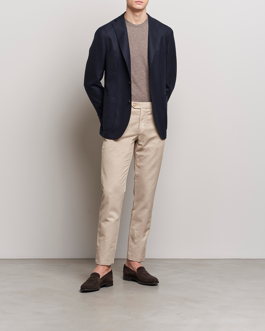 Mies | Housut | Canali | Cotton/Linen Trousers Light Beige