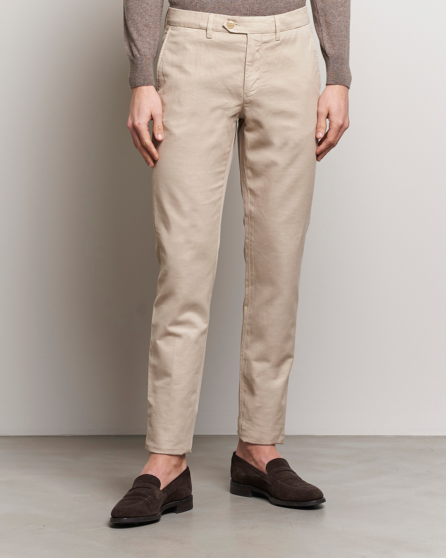 Mies | Housut | Canali | Cotton/Linen Trousers Light Beige