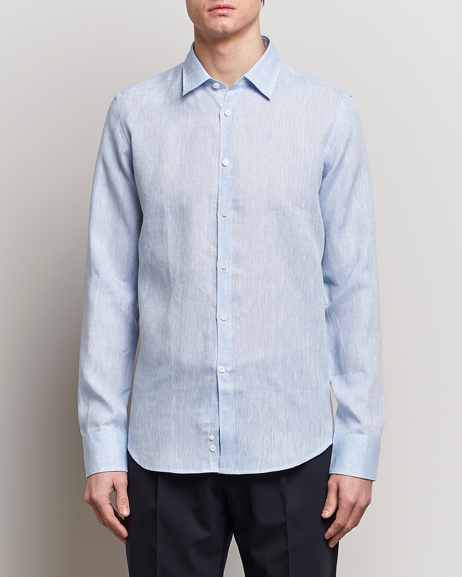 Mies | Osastot | Canali | Slim Fit Linen Sport Shirt Light Blue
