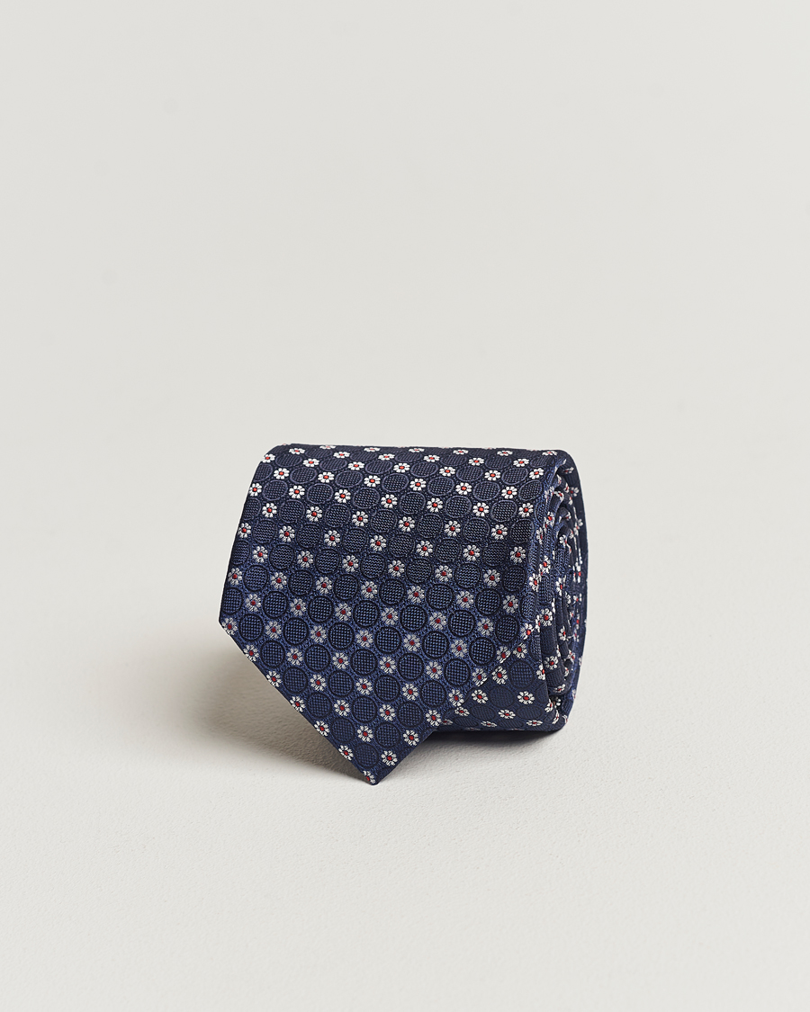 Mies | Canali Micro Flower Silk Tie Navy | Canali | Micro Flower Silk Tie Navy