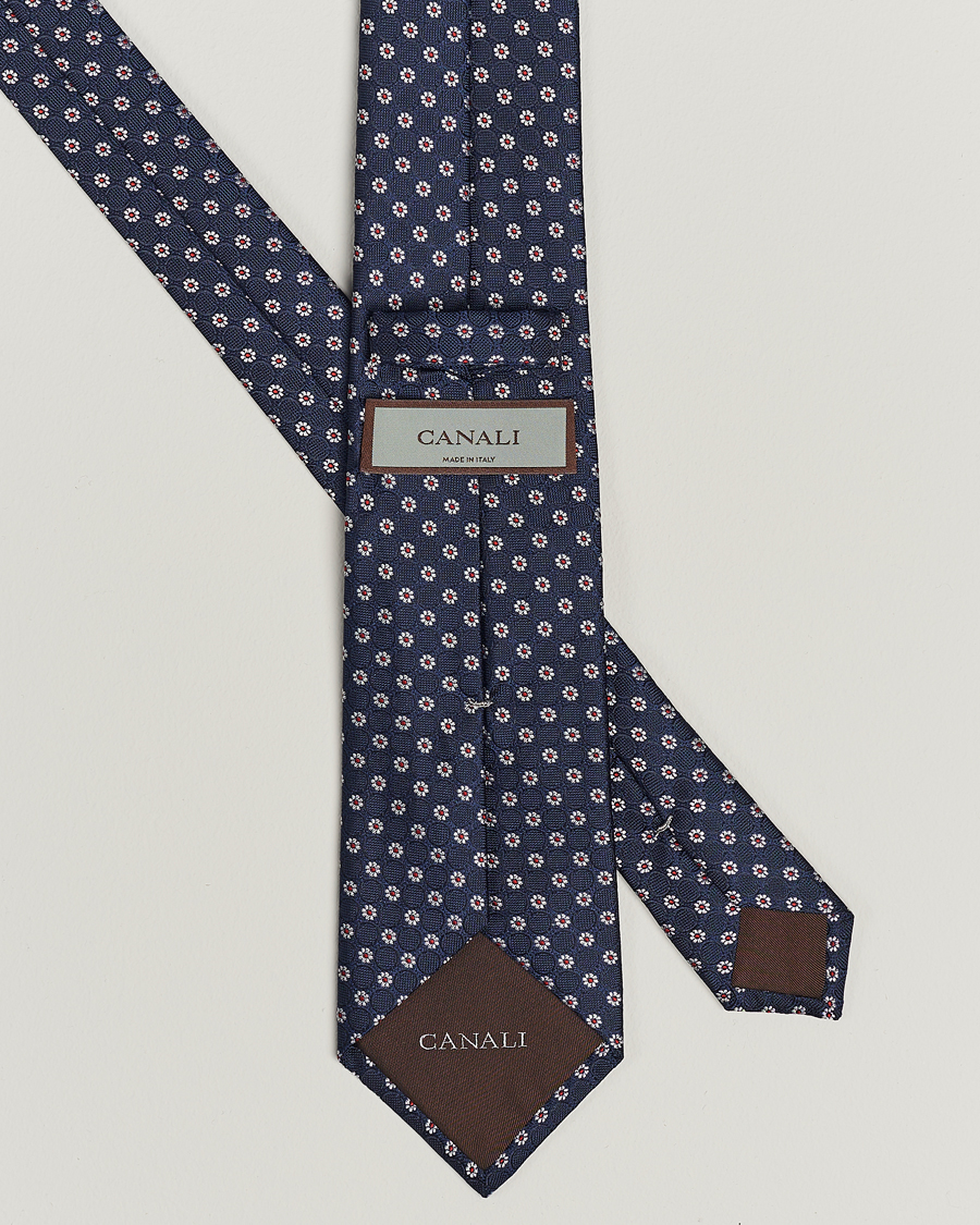 Mies | Canali Micro Flower Silk Tie Navy | Canali | Micro Flower Silk Tie Navy