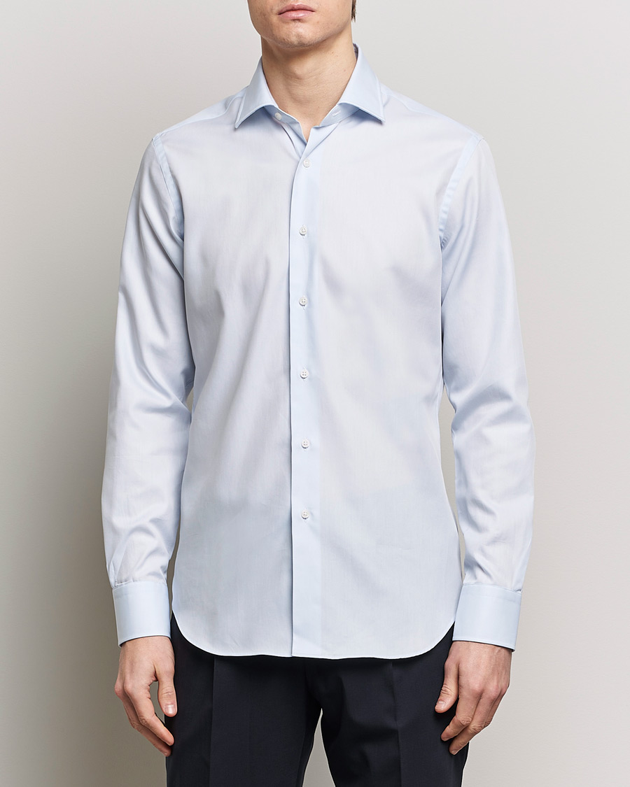 Mies | Bisnespaidat | Grigio | Cotton Twill Dress Shirt Light Blue