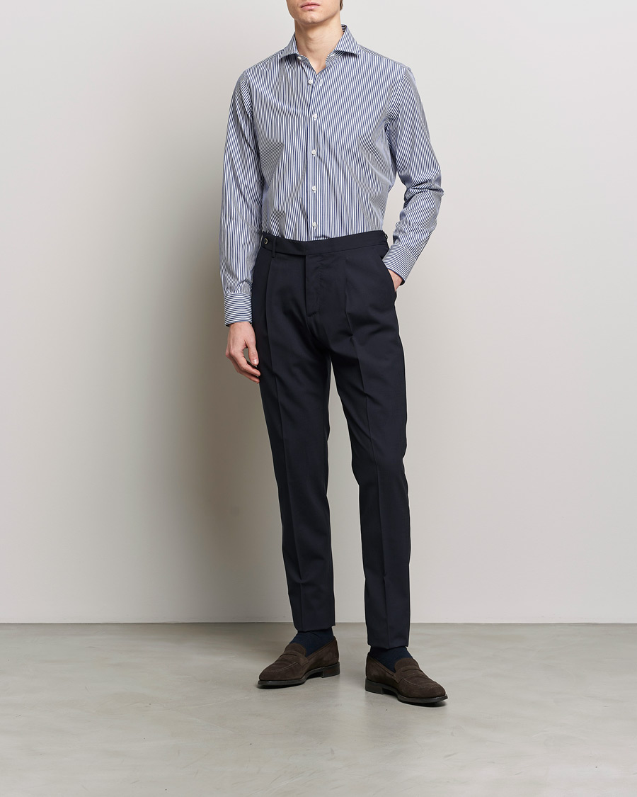 Mies | Vaatteet | Grigio | Cotton Poplin Dress Shirt Blue Stripe