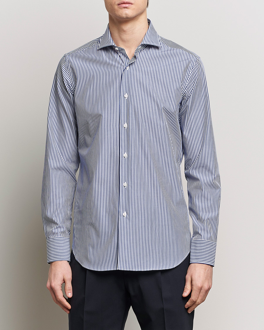 Mies | Kauluspaidat | Grigio | Cotton Poplin Dress Shirt Blue Stripe