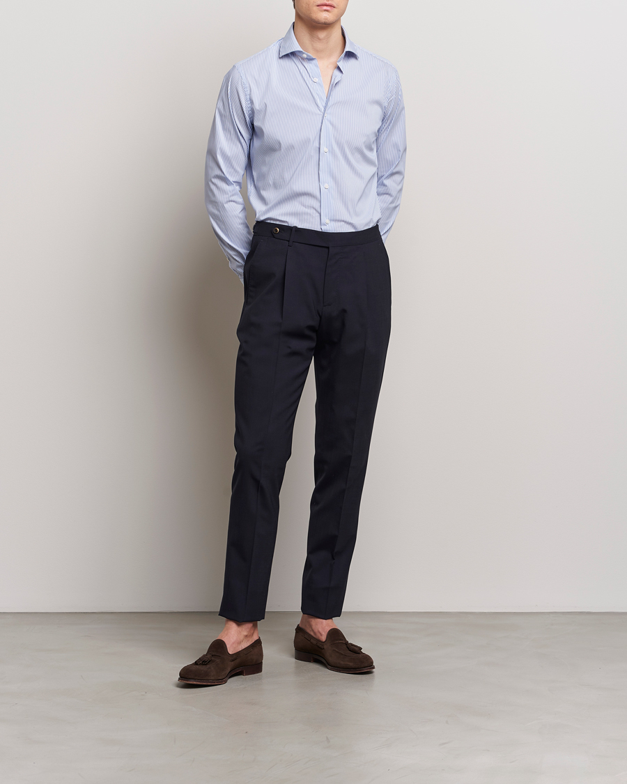 Mies |  | Grigio | Comfort Stretch Dress Shirt Light Blue Stripe