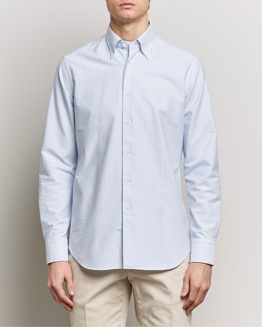 Mies | Oxford-paidat | Grigio | Oxford Button Down Shirt Light Blue Stripe