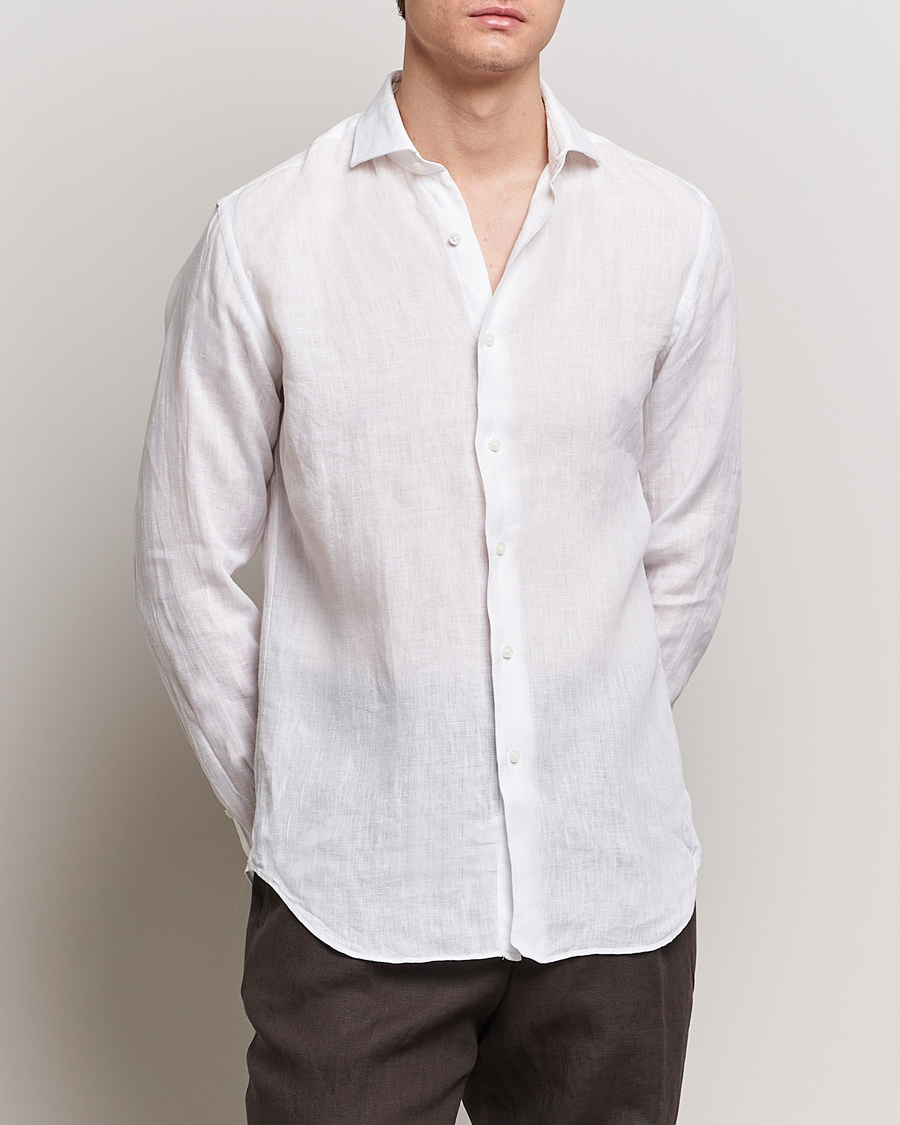 Herr |  | Grigio | Linen Casual Shirt White