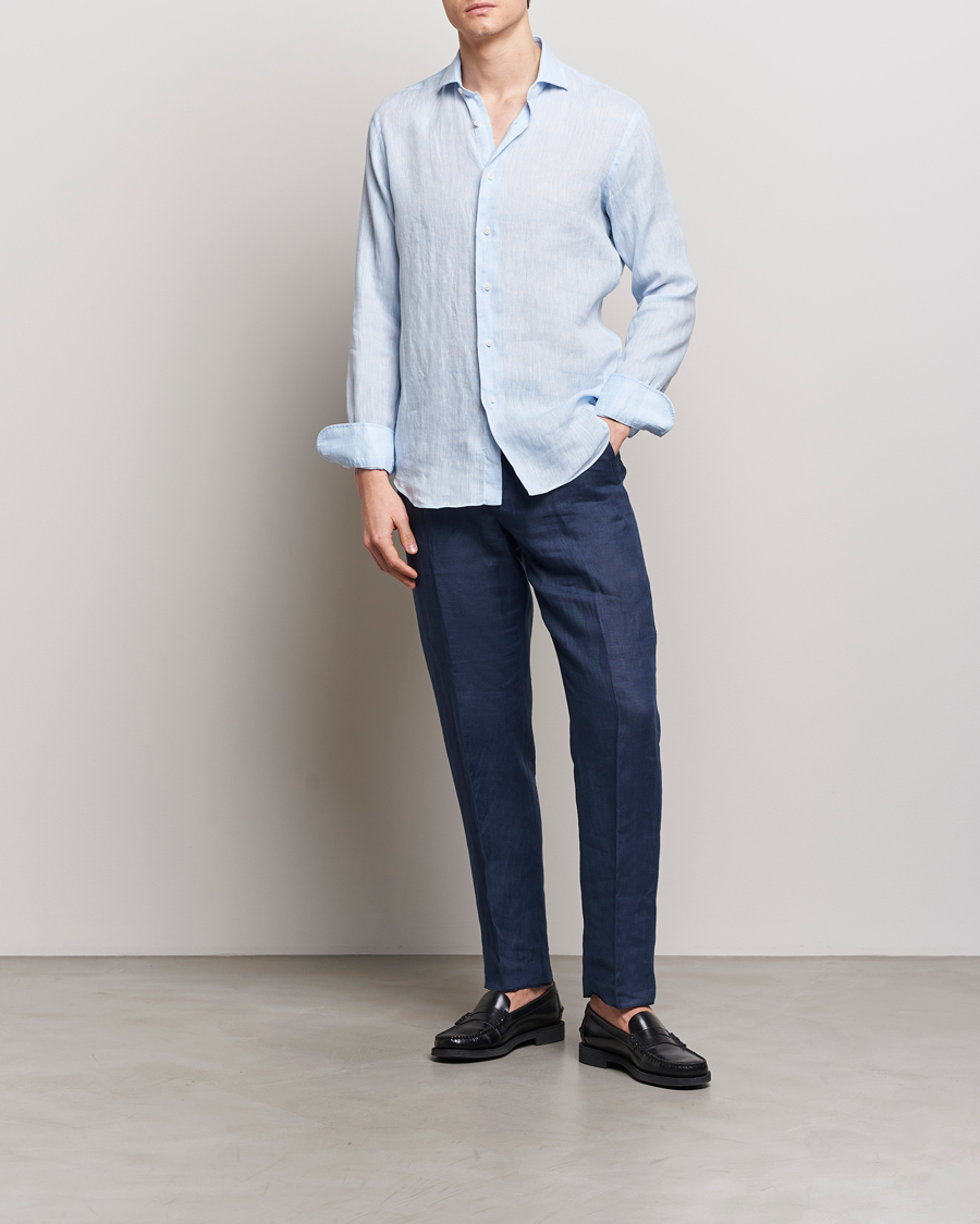 Mies | Kauluspaidat | Grigio | Linen Casual Shirt Light Blue