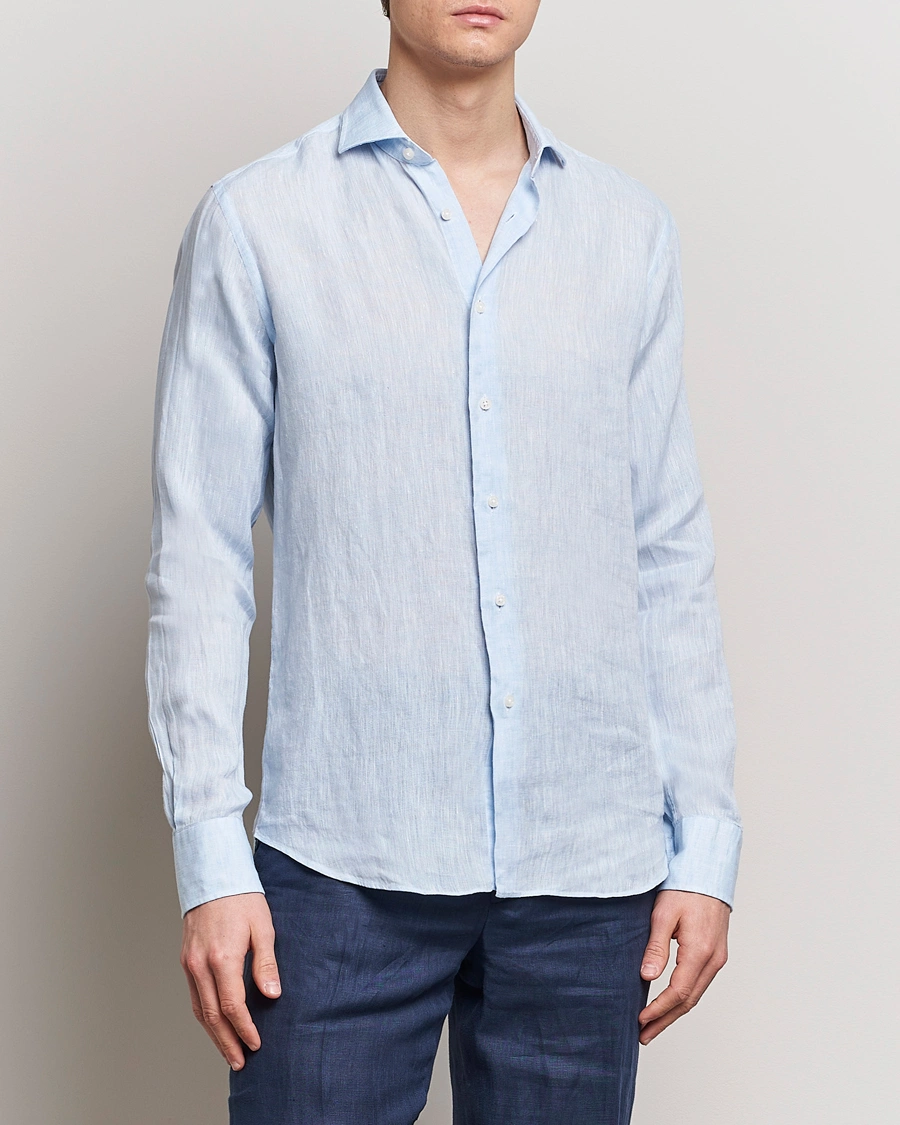 Mies | Pellavapaidat | Grigio | Linen Casual Shirt Light Blue