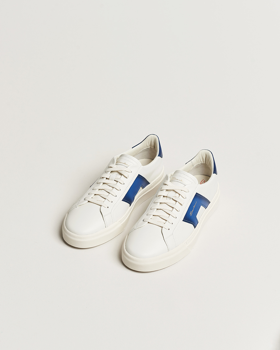Mies | Santoni Double Buckle Sneakers White/Navy | Santoni | Double Buckle Sneakers White/Navy