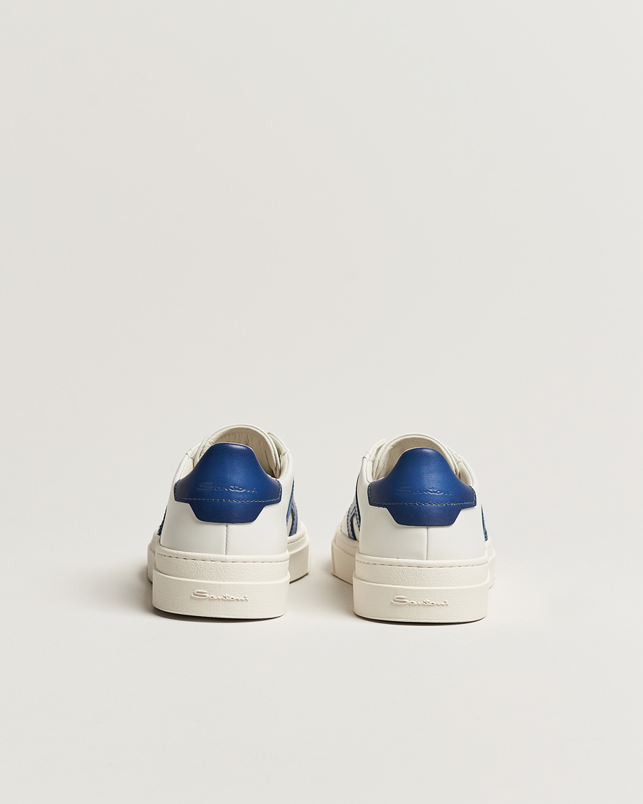 Mies | Santoni Double Buckle Sneakers White/Navy | Santoni | Double Buckle Sneakers White/Navy