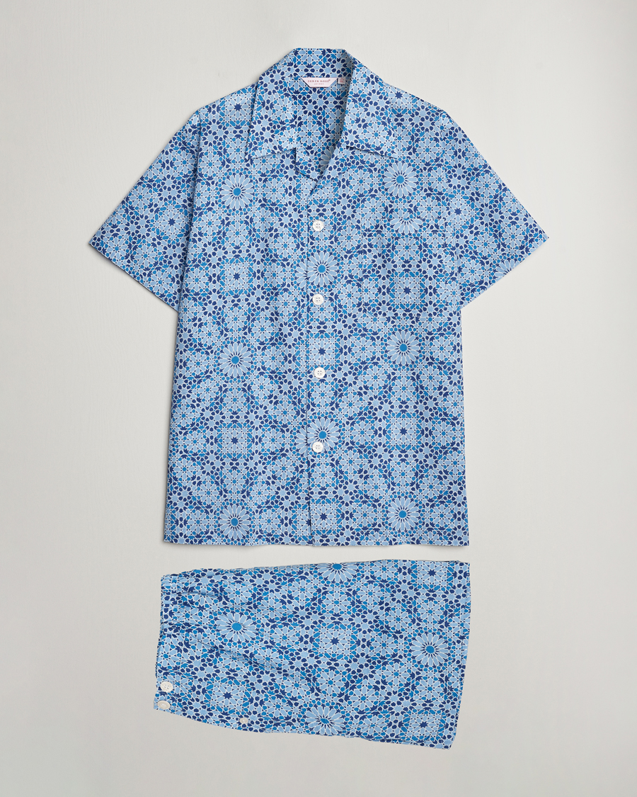 Mies | Yöpuvut ja kylpytakit | Derek Rose | Shortie Printed Cotton Pyjama Set Blue