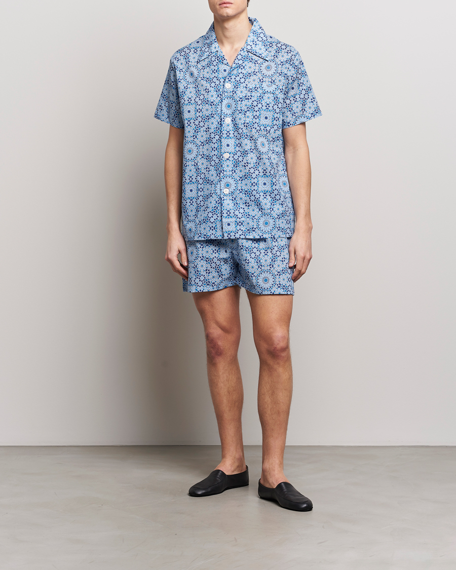 Mies | Yöpuvut ja kylpytakit | Derek Rose | Shortie Printed Cotton Pyjama Set Blue