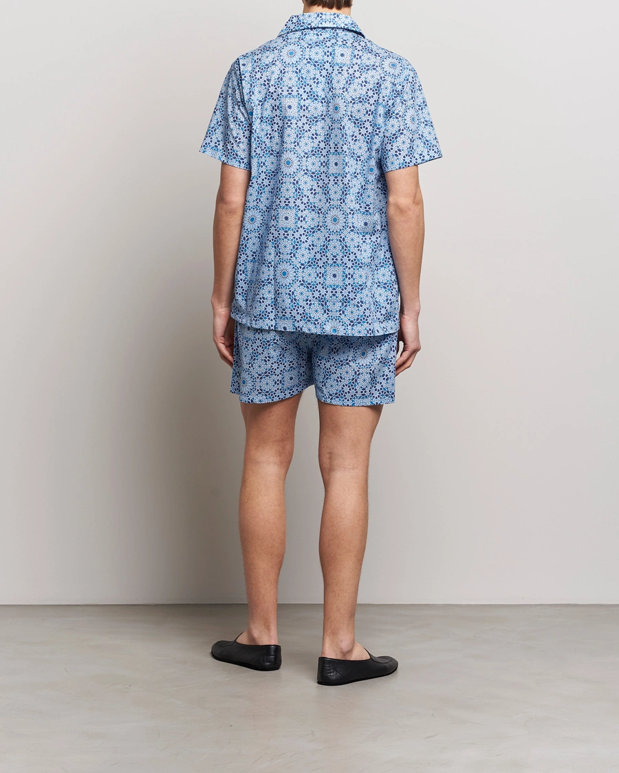 Mies |  | Derek Rose | Shortie Printed Cotton Pyjama Set Blue