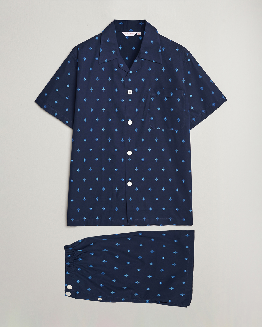 Mies | Yöpuvut ja kylpytakit | Derek Rose | Shortie Printed Cotton Pyjama Set Navy