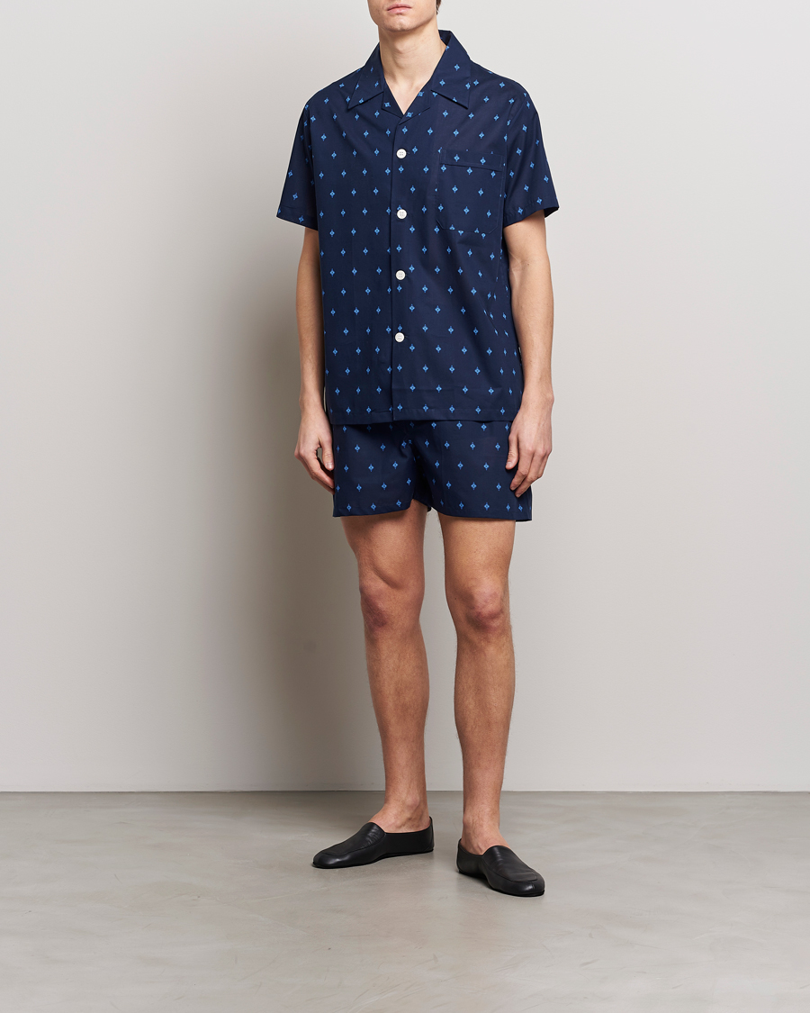 Mies | Yöpuvut ja kylpytakit | Derek Rose | Shortie Printed Cotton Pyjama Set Navy
