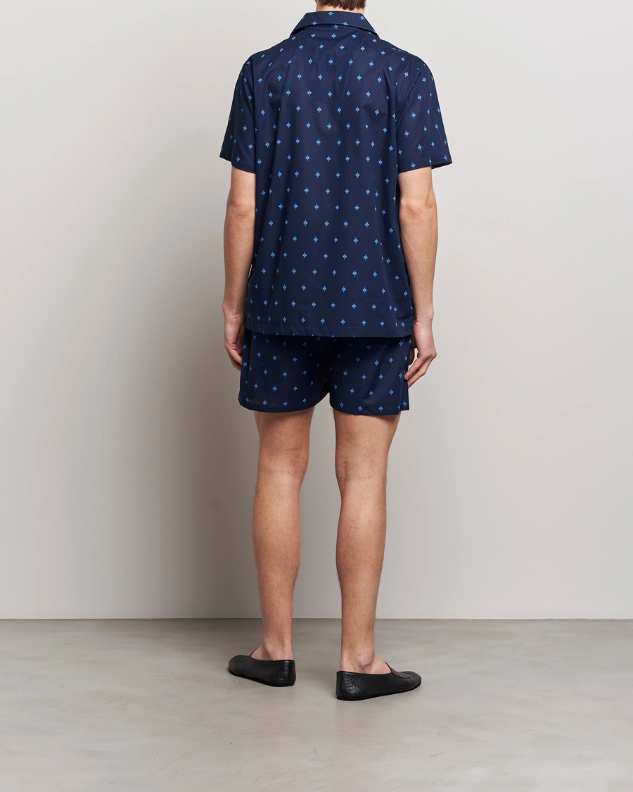 Mies | Yöpuvut | Derek Rose | Shortie Printed Cotton Pyjama Set Navy