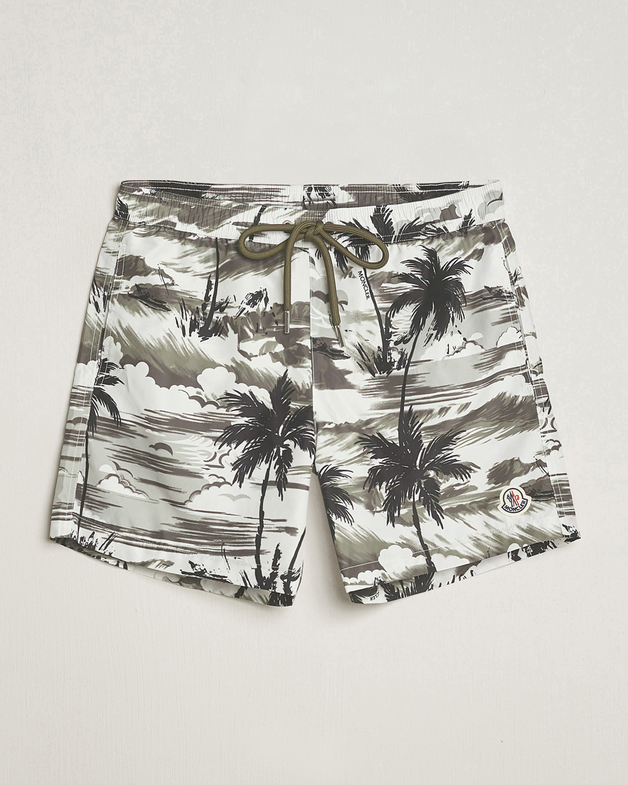 Mies | Uimahousut | Moncler | Palm Printed Swim Shorts White/Olive