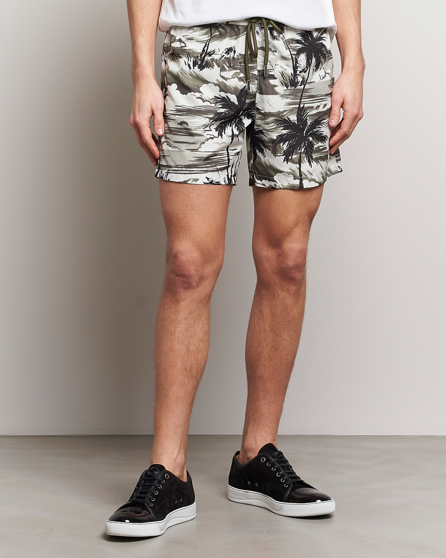 Herre |  | Moncler | Palm Printed Swim Shorts White/Olive