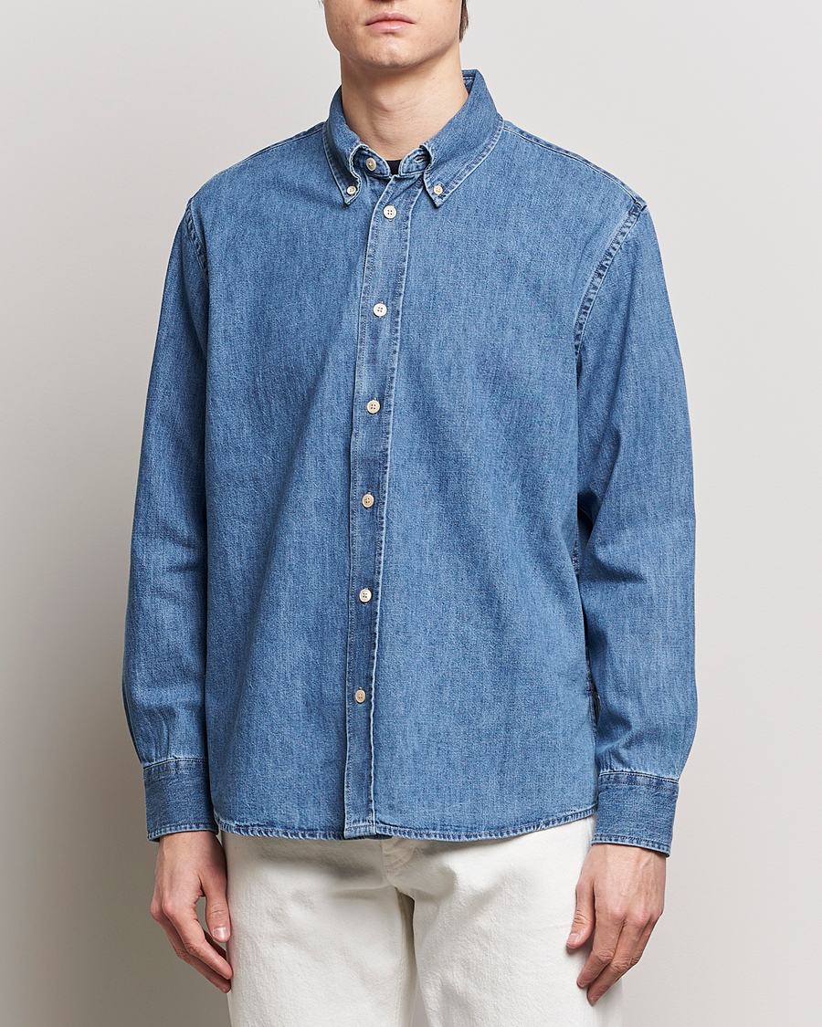 Mies | Kauluspaidat | Sunflower | Denim Button Down Shirt Mid Blue