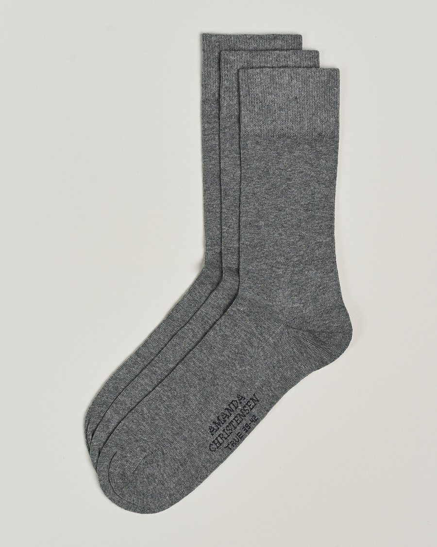Mies | Alusvaatteet | Amanda Christensen | 3-Pack True Cotton Socks Grey Melange