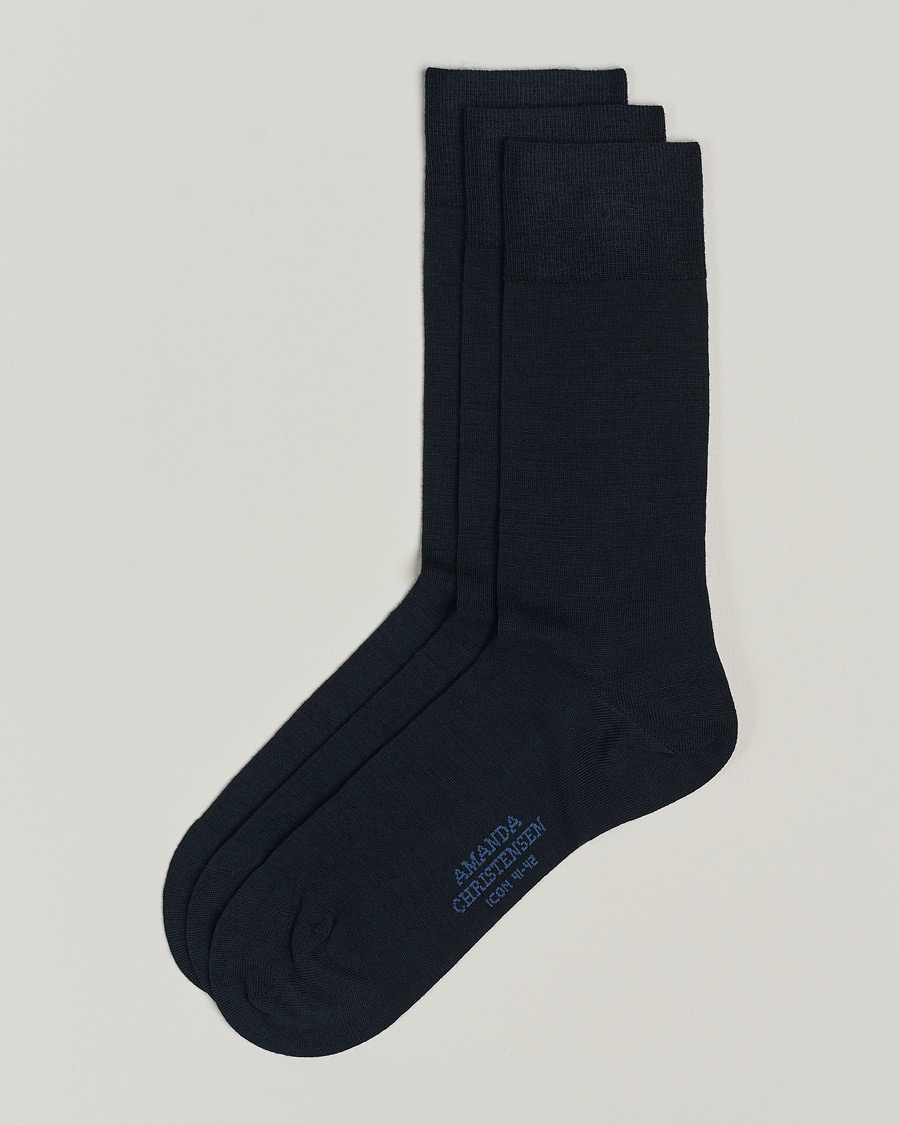 Mies | Alusvaatteet | Amanda Christensen | 3-Pack Icon Wool/Cotton Socks Dark Navy