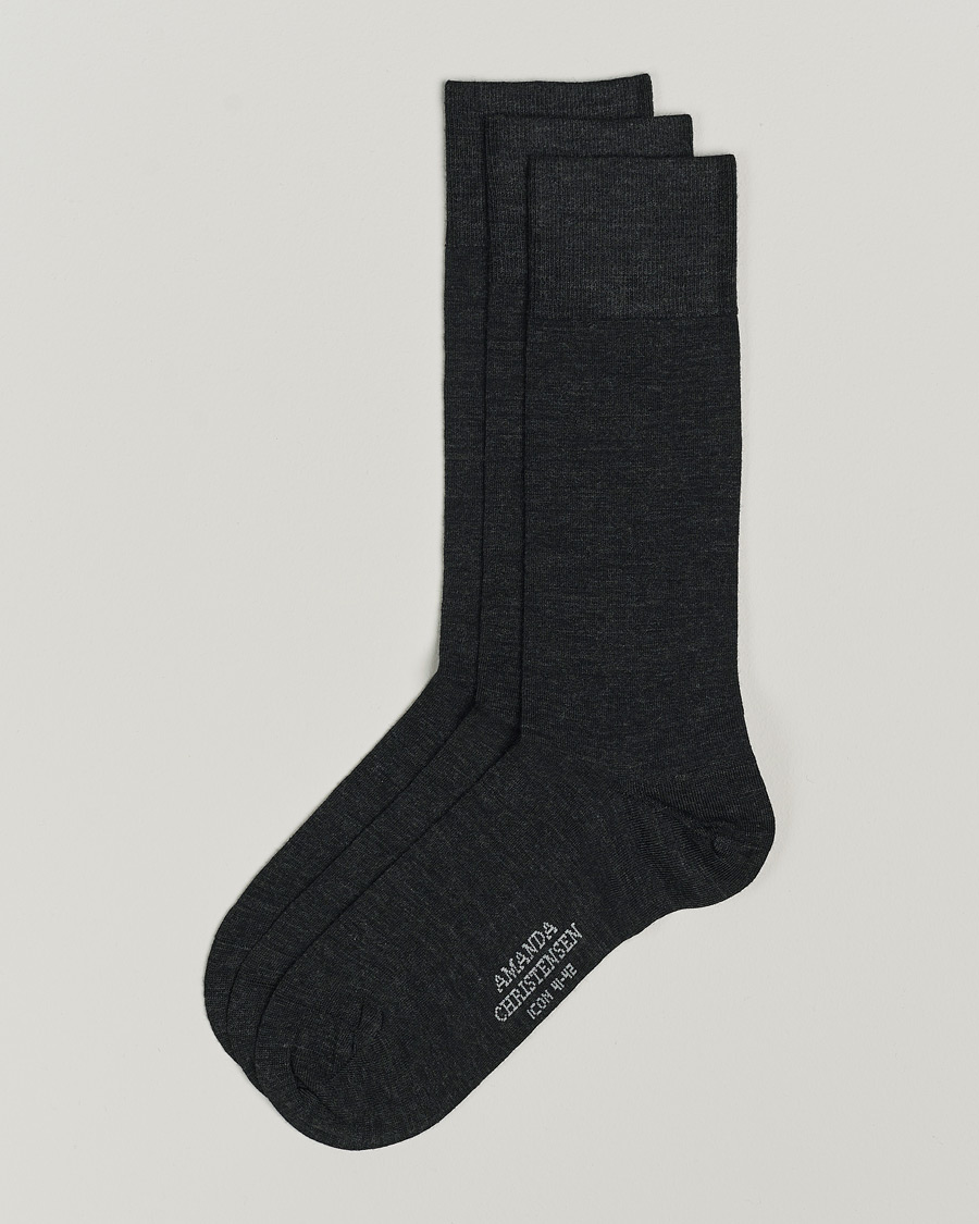 Mies | Alusvaatteet | Amanda Christensen | 3-Pack Icon Wool/Cotton Socks Antracite Melange
