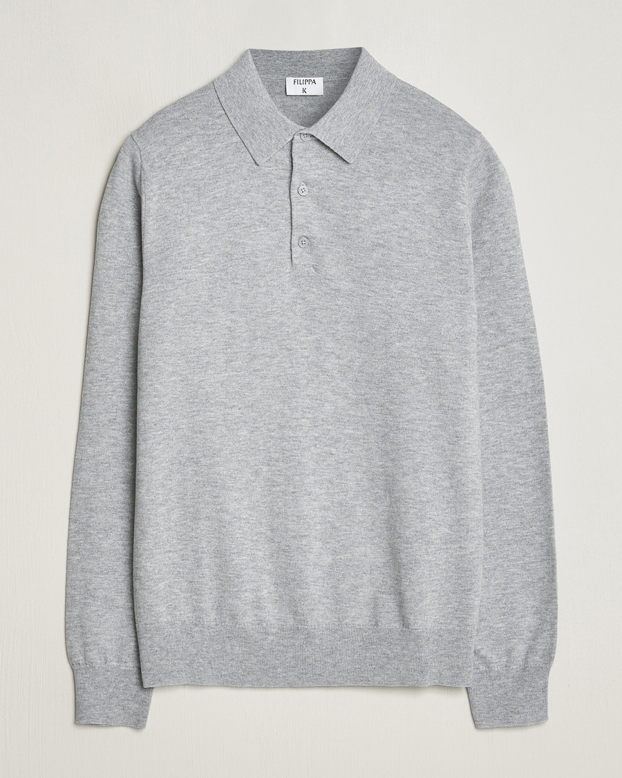 Mies | Puserot | Filippa K | Knitted Polo Shirt Light Grey Melange