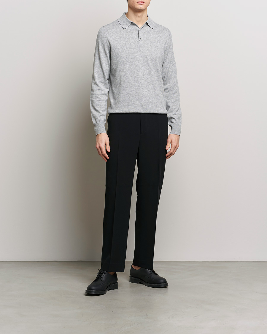 Mies | Puserot | Filippa K | Knitted Polo Shirt Light Grey Melange