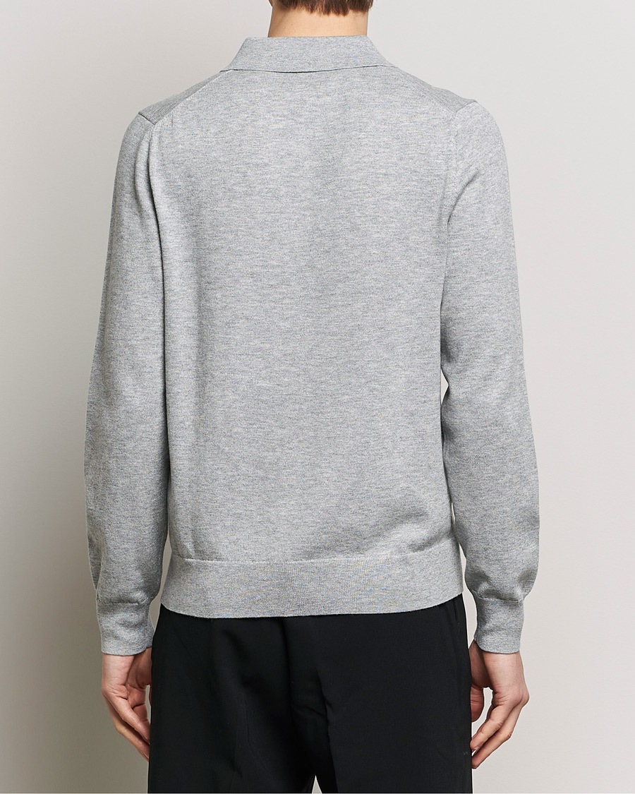 Mies | Puserot | Filippa K | Knitted Polo Shirt Light Grey Melange